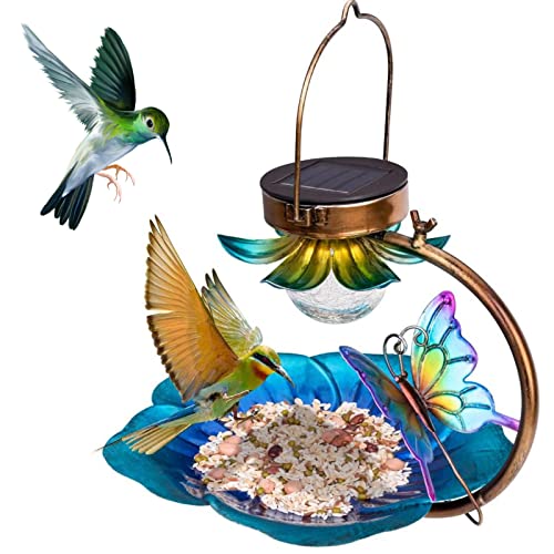 HYKITDAY Solarbetriebene Vogeltränke zum Aufhängen im Freien für Wildvögel, Futterspender für Vögel, Samen, für Hof und Garten Cover