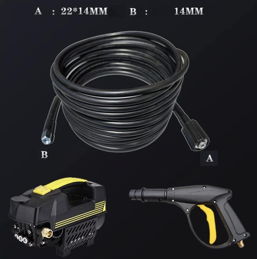 YUET Tuyau de Rechange pour Nettoyeur Haute Pression de 5 M pour Lavage de Voiture, Nettoyage de Jardin, Connecteur Fileté M14 x M22, Tuyau d'extension de Jet et Vidange 14mm,Noir