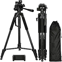 Tripe Profissional 180cm Ajustável em Alumínio com Cabeça 360°, Regulagem de Altura para Câmera Canon, Nikon e Celular com Bolsa de Transporte