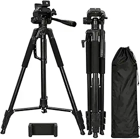 Tripe Profissional 180cm Ajustável em Alumínio com Cabeça 360°, Regulagem de Altura para Câmera Canon, Nikon e Celular com Bolsa de Transporte