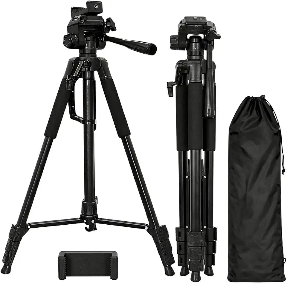 Tripe Profissional 180cm Ajustável em Alumínio com Cabeça 360°, Regulagem de Altura para Câmera Canon, Nikon e Celular com Bolsa de Transporte