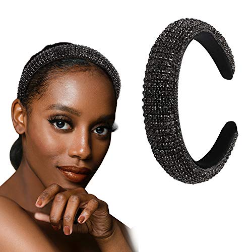 Pearl Headband Diamond Headband Fashion Padded Velvet Fabric Hairband Hair Band Headwear for Women Girl (Black)