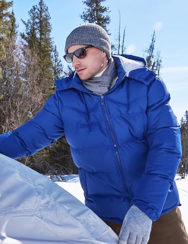 Image of BEST SOUTH Men's Hooded Winter Puffer Jacket Fleece Warm Bubble Coat Outerwear Cold Weather