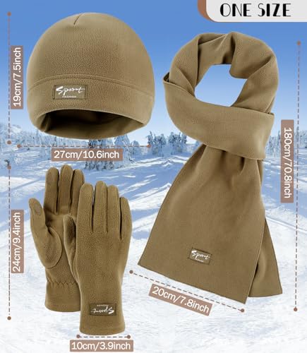 Image of Winter Hat Scarf Gloves Set for Men Womens 3PCS,Soft Warm Microfleece Winter Skull Cap Long Thick Scarf Touchscreen Gloves