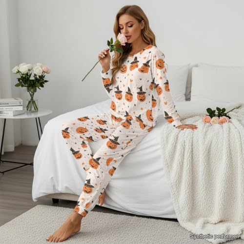 Image of Women's Pajamas Set Soft 2 Piece Loungewear Long Sleeve Pj Set | Matching Sleepwear, Crew Neck Top, Drawstring Jogger Pants with Pockets, Fall Pajama for Home, Sleep, Casual Wear, Plus Size