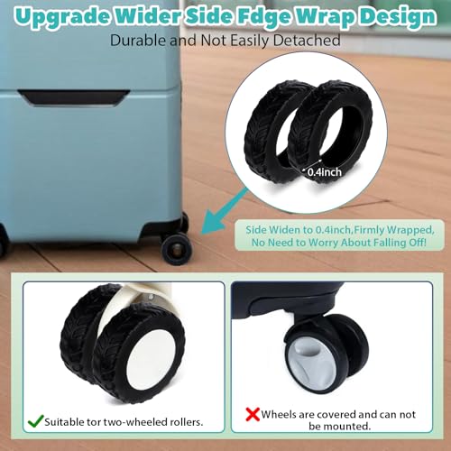 8Pcs Luggage Wheel Covers Protector, Anti Slip Suitcase Wheel for 2.1-2.4 Inch Wheels Carry On Travel Luggages Replacement Accessories(Silicone, Black)3