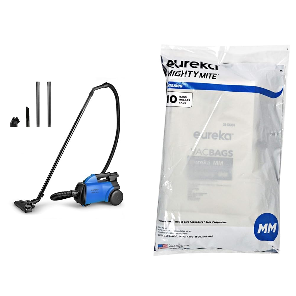 Bundle of Eureka Mighty Mite Bagged Canister Vacuum Cleaner, 3670H w/ 2bags, 3670h-blue + Eureka MM Vacuum 60297A Style-10 Per Unit, 10 Bags, White