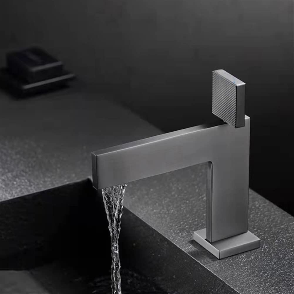 WIQUYBML Kitchen Sink Mixer Taps Waterfall Bathroom Faucets, Brushed Basin Faucet, Cold and Hot Water Mixer, Taps, Deck Mounted Washbasin Faucets for Balcony Laundry, Gun Gray