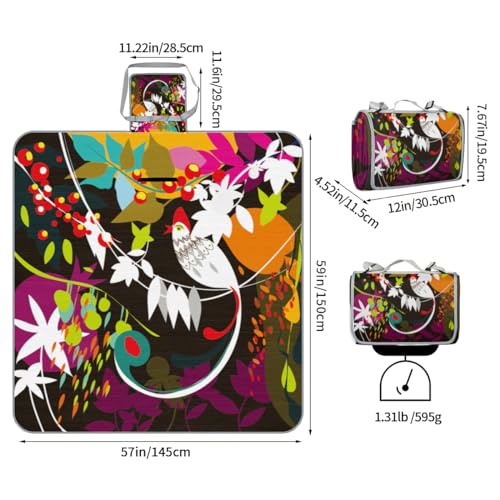 Shimoshe Picnic Blankets 57”x 59”, Art Painting Parrot Waterproof Sandproof Picnic Mat Lightweight Foldable Beach Blanket for Camping Park Grass Beach Outdoor Blanket