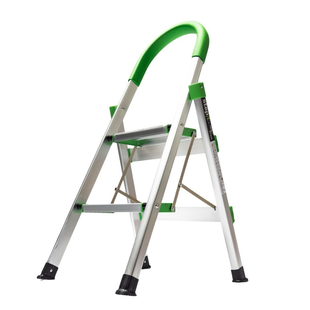 StepIt 2 Step Ladder - 40% Lighter Aluminium Design - Foldable Stepladder for Home & Kitchen - Anti-Slip Treads, Soft Grip Handle - Easy Carry Portable Step Stool - 150kg Capacity EN14183