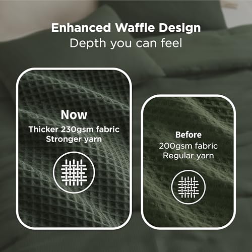 Image of Bedsure King Bed Comforter Set Oliver Green, Waffle Breathable Bedding Set, All Season Comforter with 3 Pieces, 1 Waffle Weave Comforter (104 inchx90 inch) and 2 Pillowcases (20 inchx36 inch)