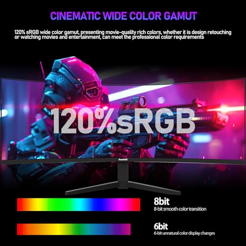 Gawfolk 49 Zoll Curved Gaming Monitor 120 Hz, 1500R Gebogen PC Bildschirm mit Lautsprecher, DQHD 5120x1440, Computerbildschirm für Home Office und Business, DP, HDMI, unterstützt VESA 100x100mm 5