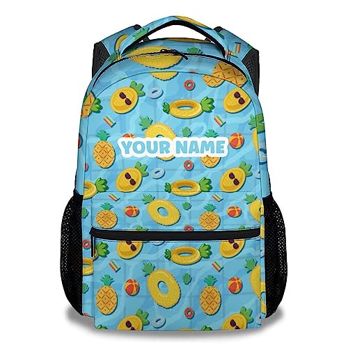 Custom Pineapple Backpack for Girls - 16 Inch Blue Backpacks for School - Cute Lightweight Bookbag for Kids