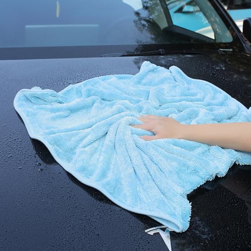 Image of JOYMOOP Microfiber Towels for Cars, 3 Pack 35.4 inch x 23.6 inch Car Drying Towel, Blue Reusable Car Towel, Quick Drying Car Microfiber Cleaning Cloth for RVs, SUVs, Trucks