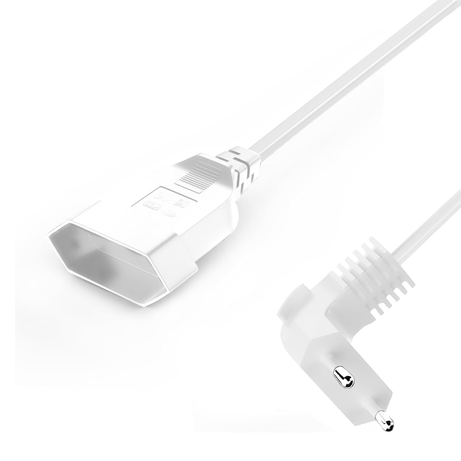 VIEVRE 1,5M Verlängerungskabel Flach, Eurostecker Verlängerung 2.5A 250V, Verlängerungskabel Kurz Typ-C-Stecker Eurostecker auf Typ-C Euro für TV Computer Monitor Beamer Lampe Haushaltsgeräte, Weiß