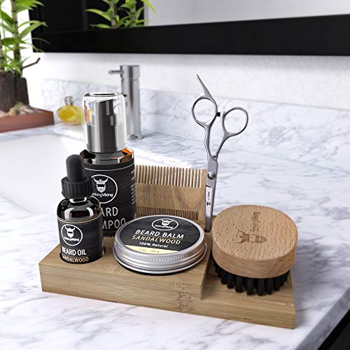 Striking Viking Beard Grooming Kit With Caddy, Beard Care Oil And Balm, Beard Shampoo, Wooden Comb, Beard Brush, & Trimming Scissors - 7 Piece Beard Gift For Men Him Dad #TOP1