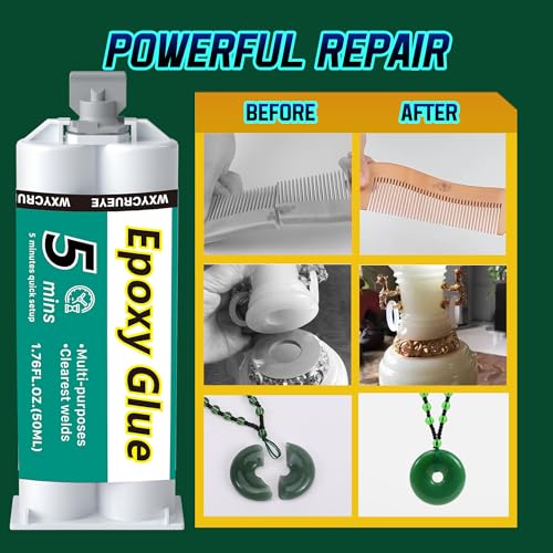 Image of 5 Minute Epoxy Glue All Purpose | Fast Cure Clear Epoxy Resin Adhesive for Plastic, Metal, Wood, Ceramic & Fiberglass | Two Part epoxy Glue
