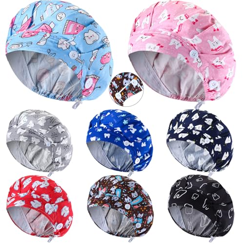 8 Gorros Bouffant Ajustables con Estampados Variados