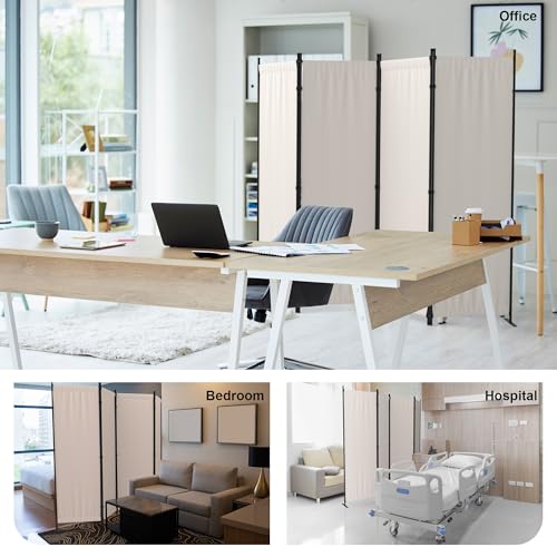 Kecreque Room Divider 4 Panel Partition Room Dividers & Folding Privacy Screens w/ 3 Metal Feet,88" W Portable Wall Doubles as a Dressing Screen Wall Divider for Office Bedroom Children's Room,White