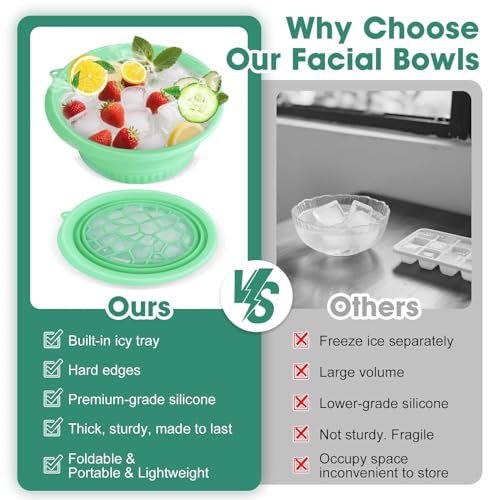 Image of (1 pic Hook) with Silicone Face Bowl for Ice with Built-in Icetray, Collapsible Face Tub for Ice Bath, Facial Ice Plunge Bowl, Ice Water Facials at Home (Green Hook)