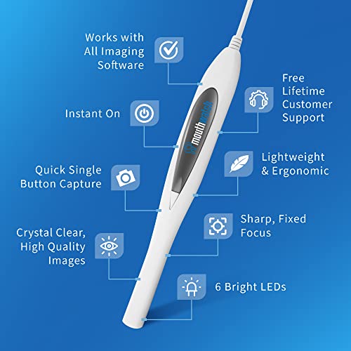 Intraoral Camera, Crystal Clear Images with an Easy to Use, Fast, Single Button Operation Dental Camera, Compatible with Over 50 Dental Imaging Suites, Lightweight and Ergonomic, 31 Grams