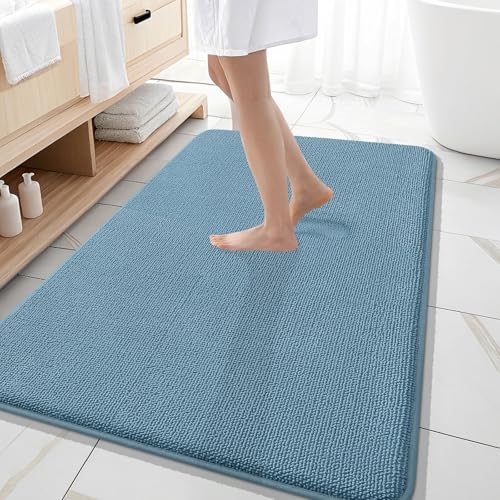 Image of OLANLY Thick Memory Foam Large Bathroom Rugs 59x35, Extra Soft Absorbent Bath Rug, Quick Dry Bath Mat, Non-Slip, Machine Washable Mats for Bathroom, Tub and Shower, Home Decor Accessories, Airy Blue