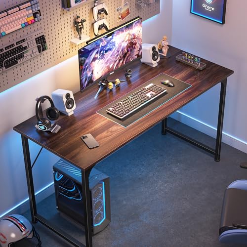 Image of Huuger Computer Desk, 48 Inch Office Desk, Gaming Desk with Storage, Writing Desk Work Desk for Home Office, Study, Modern Simple Desk, Large Legroom, Metal Frame, Walnut