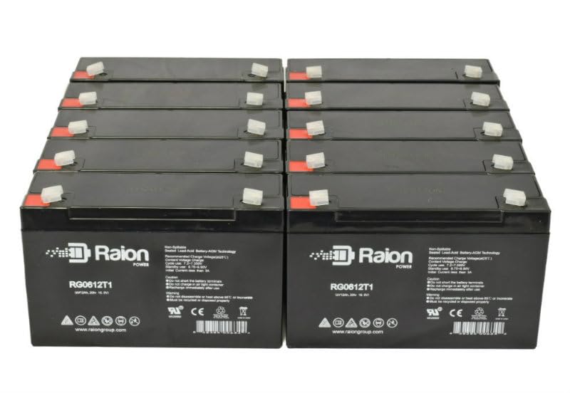 Raion Power RG0612T1 6V 12Ah Replacement SLA Battery for Hubbell 12-804 Emergency Light - 10 Pack