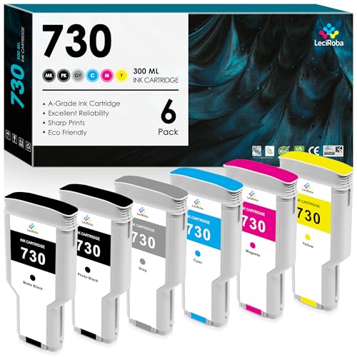 LeciRoba 730 Ink Cartridge 300ml P2V68A P2V69A P2V70A P2V71A P2V72A P2V73A 730XL Replacement for HP 730 Ink Cartridges Works for DesignJet T1700 T2600 T1600 Series Printer (6-Pack)