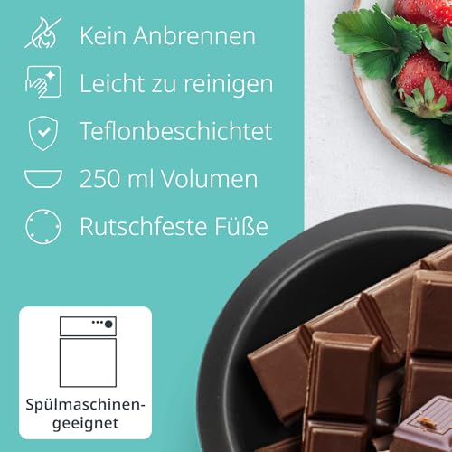 ADE elektrisches Schokofondue 250 ml mit 6 Spießen | Temperiergerät zum Schokolade & Kuvertüre Schmelzen | 2 Temperaturstufen | perfektes Valentinstags Geschenk | ideal für Schokobrunnen