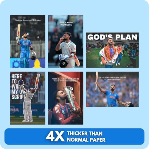 Image of Virat Kohli Poster (Set of 48) | King of Cricket Virat Posters (15 x10 cm) | Wall, Bedroom, Living room | Cricket Posters | World Cup | RCB | Glue Dots Included