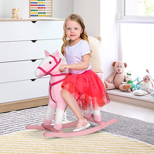 image for Qaba Kids Rocking Horse Plush Ride On Toy Toddler Rocker for Boys Girl