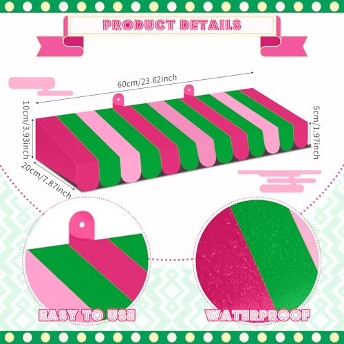 Image of Boao 4 Pcs 3D Cardboard Awning Decor,Red Pink and Green,Striped Style | Paper Awning, Circus Carnival Theme, For Bulletin Board, Lemonade Stand, Bakery & Ice Cream Truck, Wall Window Backdrop
