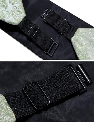 Image of YOHOWA Men Cummerbund Bow Tie Set Silk Paisley Formal Pre-Tied Bowtie Pocket Square Cufflinks Wedding Party Prom