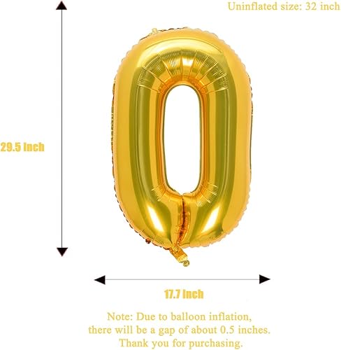 Miniatura 3 de Globos dorados de 32 pulgadas con el número 0, globos de aluminio digitales para decoración de fiesta de cumpleaños (globo dorado del número 0)