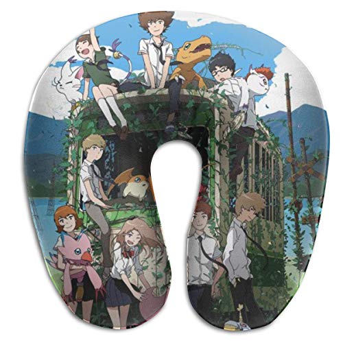 XCNGG Digimon Adventure Almohadas en Forma de U Almohada de Viaje portátil para el Cuello Almohada de Viaje de Espuma viscoelástica Suave, cómoda y Transpirable para Soporte de Cabeza y Cuello