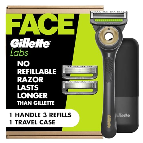 GilletteLabs With Exfoliating Bar Shaving Razor For Men, 1 Handle, 3 Blade Refills, Includes Travel Case for Convenient Storage On The Go
