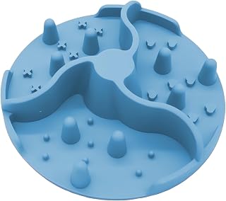 早食い防止 食器 犬 猫用 スローフィーダー 犬 猫 食器 組み込み型 強力吸盤付き ぺット 食べ過ぎ防止 皿 滑り止めフードボウル 取り外しプレート 小型犬/中型犬適用 ペット用品 (ブルー, 直径8cm)