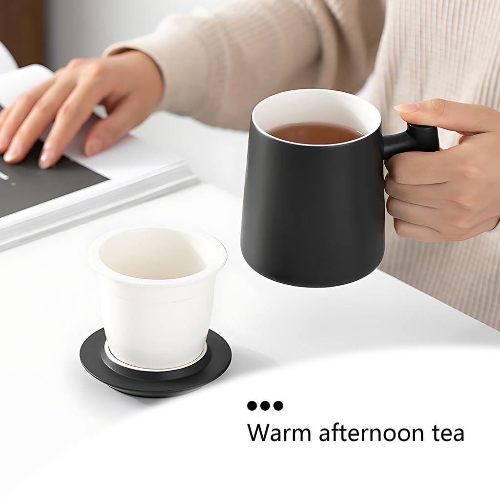 Generico Tazza da tè in Ceramica con Coperchio, Filtro per tè da 450 Ml, per Infusione di tè Sfuso, Manico in Moo per Proteggere dal Calore, Ideale Come Regalo per Lufficio O per Tutti I Giorni