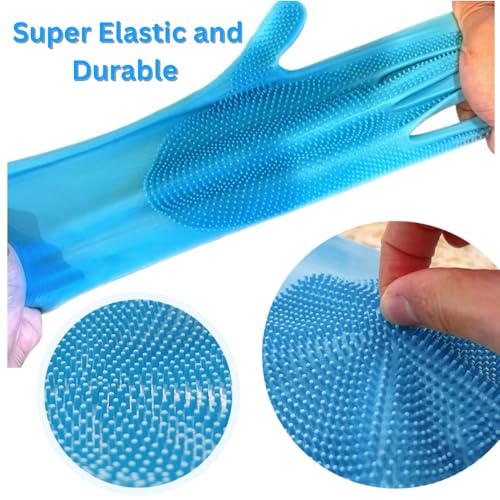 Image of Pet Grooming Gloves for Dogs and Cats,Heat Resistant Silicone Gloves with High-Density Teeth, Enhanced 5-Finger Design for Bathing and Massage Dogs and Cats,Blue