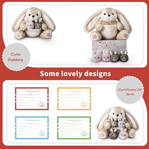 Image of Niuniu Daddy Mommy and Baby Bunny Stuffed Animal with Pouch, 3.3 lbs, 5 Pcs Weighted Rabbit Plush Toy Set, Hide and Seek Interactive Plushies, Gifts for Kids