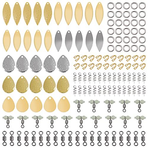 Fishing Spinner Blades for Lure Making,150pcs Spinner Making Supplies Kit Colorado Willow Blades Folded Clevis Twist Lock Swivels for DIY Spinnerbait Walleye Spinner Spoon Rig