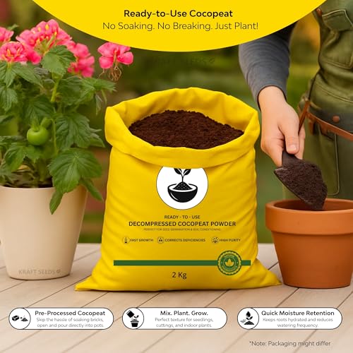 Image of Kraft Seeds Cocopeat 2kg Ready to Use - Organic Coconut Coir Fiber Growing Medium, Cocopeat Powder for Home Gardening & Potted Plants, Potting Soil Mix, 100% Natural Soil Conditioner, Eco-Friendly