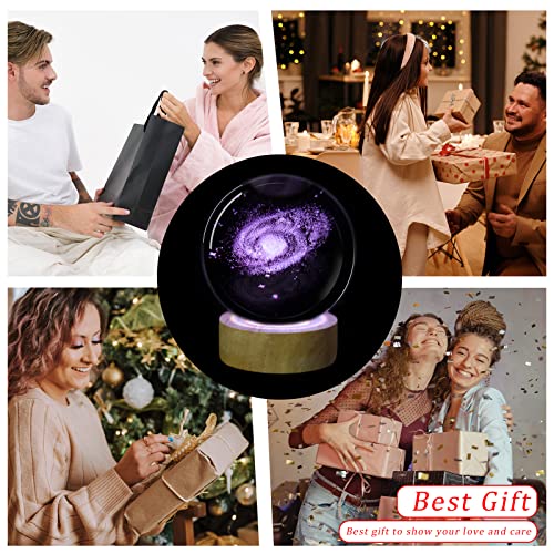 Image of 3D Galaxy Crystal Ball Night Light with Remote Upgraded 3.15 Inch Galaxy Planets Glass Ball Lamps with 16 Color LED Wooden Base for Birthday, Astronomy Space Universe Gifts for Boys Girls