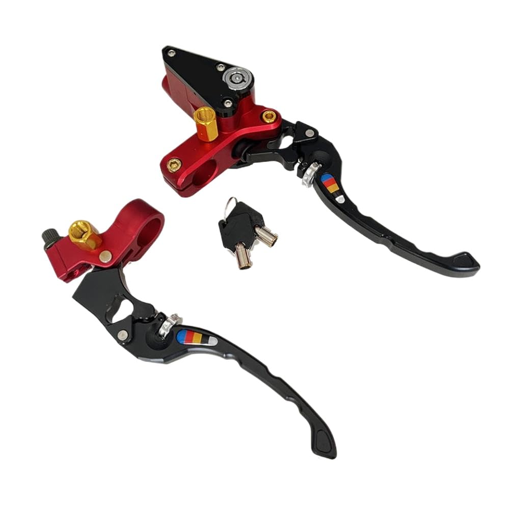 sgsDBSypp Universal Motorcycle 22mm Grip Diameter CNC Hydraulic Brake Pump with Brake Lock Master Cylinder Lever Clutch Handle(Red 1 Pair)