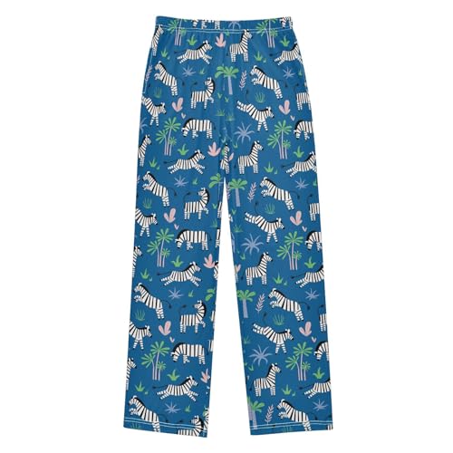 Zebra Palm Tree Boys Long Pants Soft Trousers Elastic Waist Kids Lounge Bottoms with Pockets S-XL