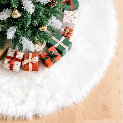 RAINFLOW 36" White Christmas Tree Skirt - Faux Fur Holiday Decor