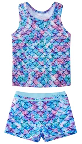Image of Belovecol Girls Swimsuits Two Piece Tankini Bathing Suits Boyshort Summer Beach Swimwear 4-16Y Removable Bra Pads Above 12Y