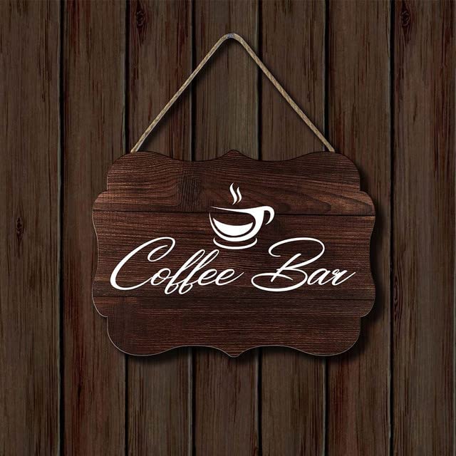Horienteeon Targa Decorativa In Legno Per Caffetteria 30x30 Cm - Cartello Rustico Con Scritta Coffee E Corda In Iuta - Insegna Da Parete Per Bar, Ristorante E Casa - Regalo Di Inaugurazione Per Amanti Del Caffè - 4