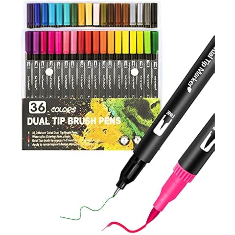 Colouring Pens Dual Tip Brush Pens, Halobios 36 Art Supplies Fineliner Pens Art Markers for Kids Adult, Watercolour Felt Tip Pens for Drawing Sketching Calligraphy Adult Colouring Books Comic Painting Cover